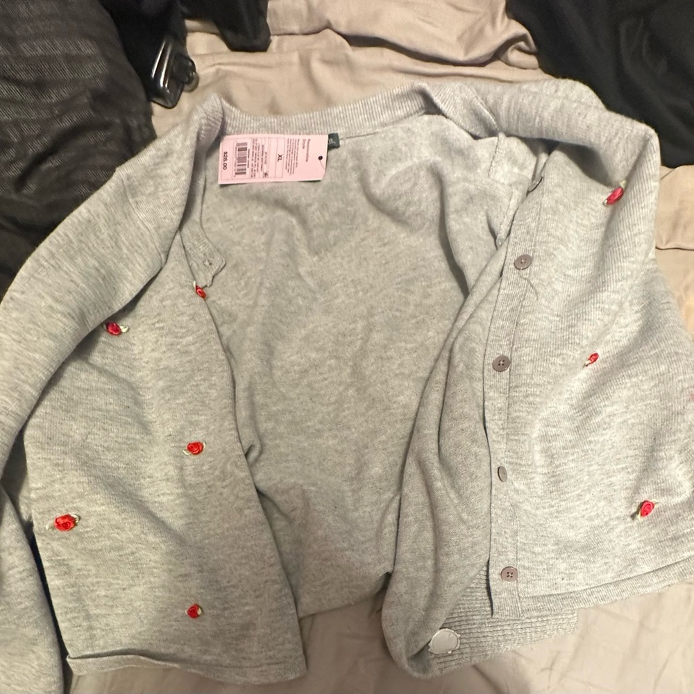Gray Jacket with Red Embroidered Accents